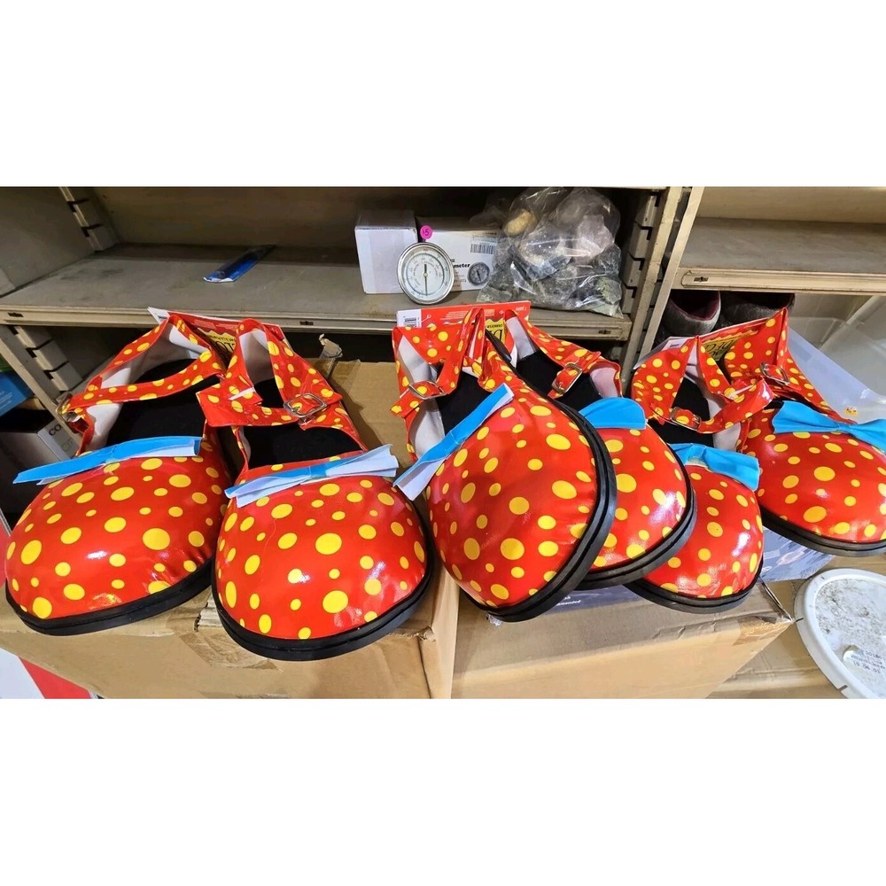 Lot Of 3 Clown Shoes Adult‎ One Size Costume Halloween Red Blue Yellow Bowtie
